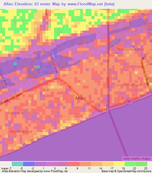 Aflao,Ghana Elevation Map