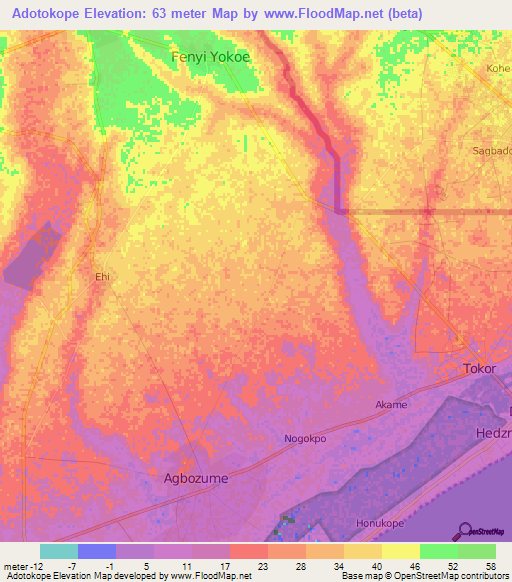 Adotokope,Ghana Elevation Map