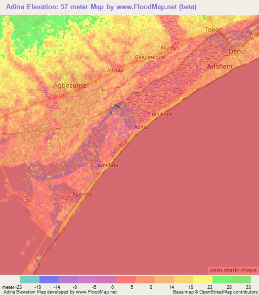 Adina,Ghana Elevation Map