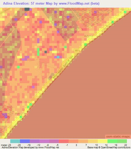 Adina,Ghana Elevation Map