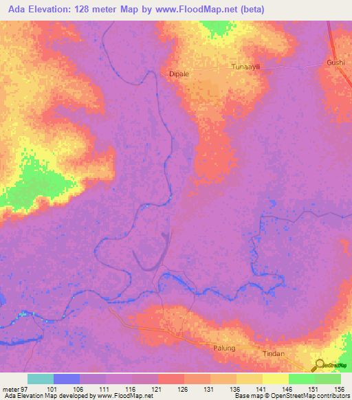 Ada,Ghana Elevation Map