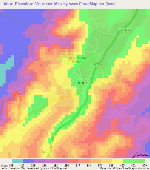 Aburi,Ghana Elevation Map