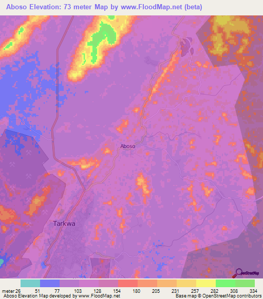 Aboso,Ghana Elevation Map