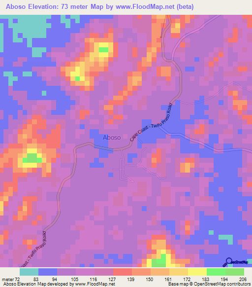 Aboso,Ghana Elevation Map