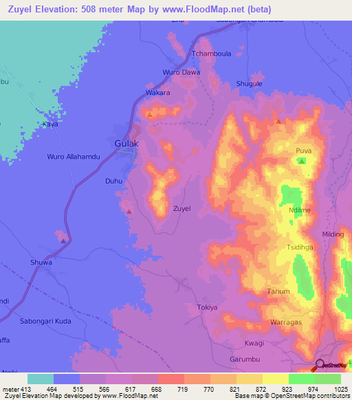 Zuyel,Nigeria Elevation Map