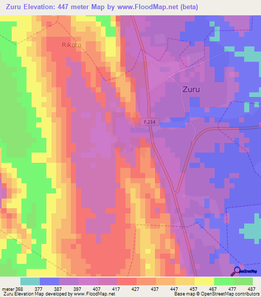 Zuru,Nigeria Elevation Map