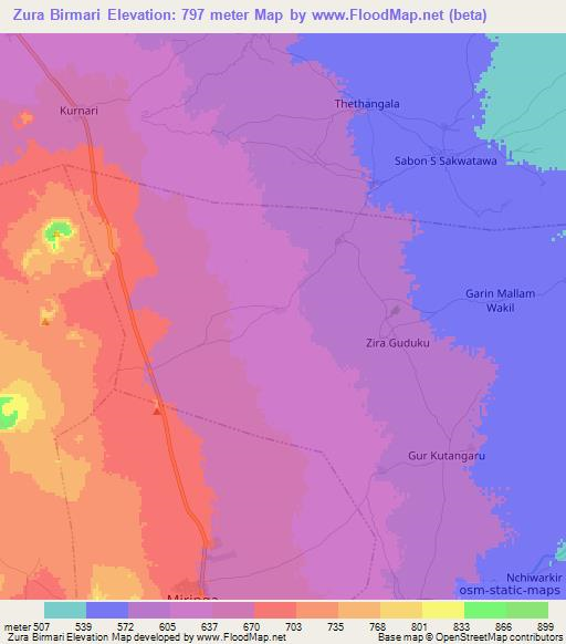 Zura Birmari,Nigeria Elevation Map