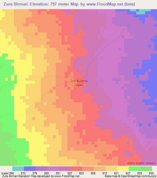 Zura Birmari,Nigeria Elevation Map