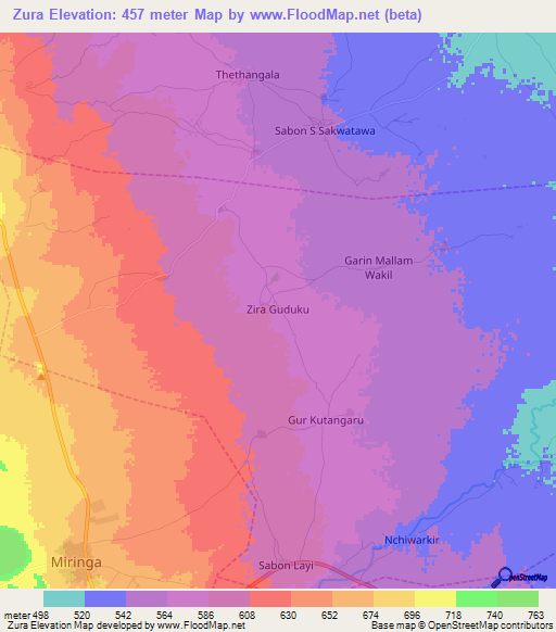 Zura,Nigeria Elevation Map