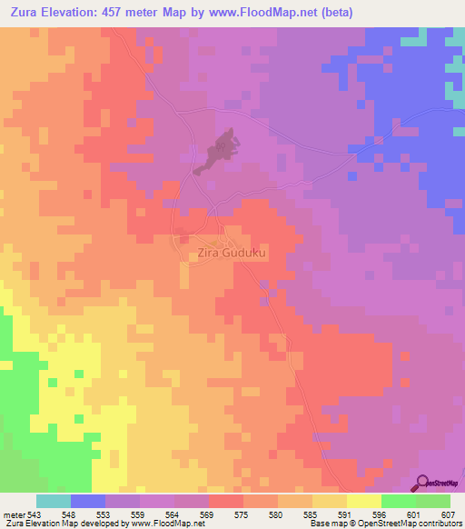 Zura,Nigeria Elevation Map