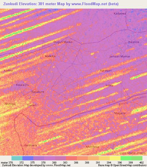 Zunkudi,Nigeria Elevation Map