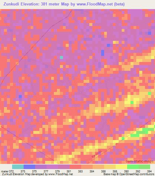 Zunkudi,Nigeria Elevation Map