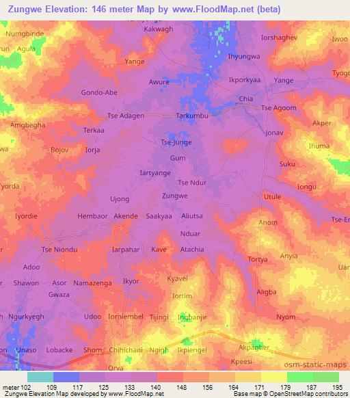 Zungwe,Nigeria Elevation Map