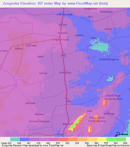 Zungunba,Nigeria Elevation Map