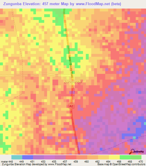 Zungunba,Nigeria Elevation Map