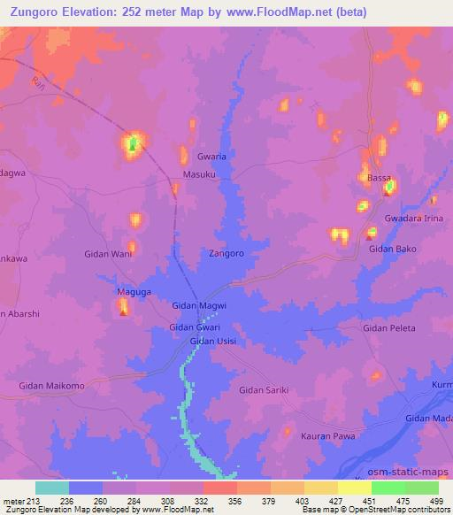Zungoro,Nigeria Elevation Map
