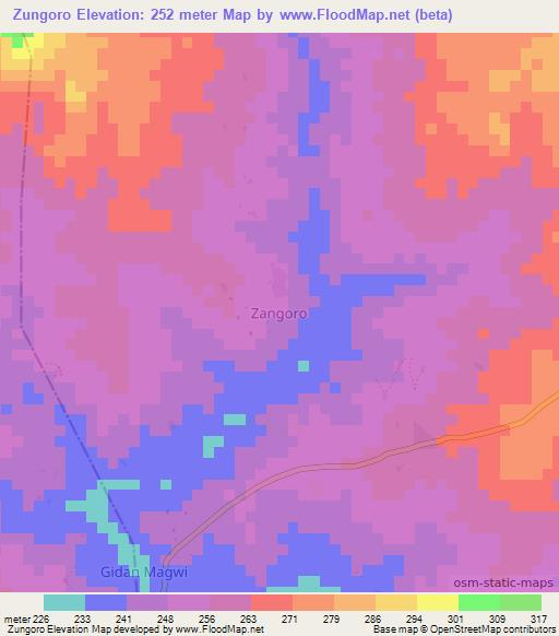 Zungoro,Nigeria Elevation Map