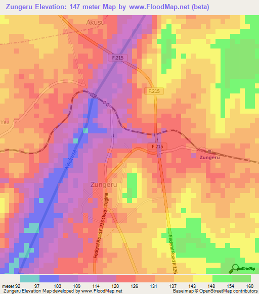 Zungeru,Nigeria Elevation Map