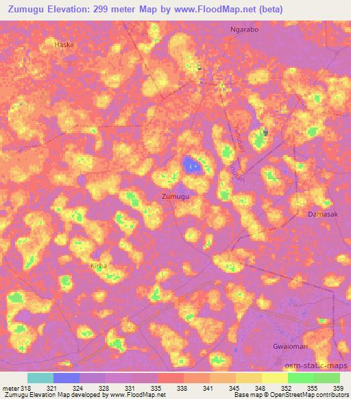 Zumugu,Nigeria Elevation Map