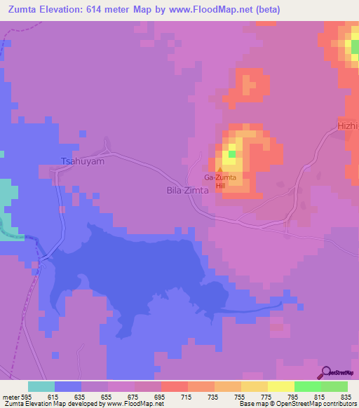 Zumta,Nigeria Elevation Map