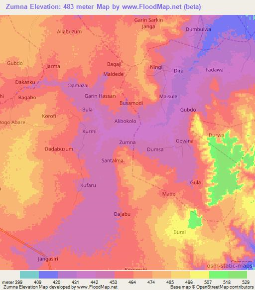 Zumna,Nigeria Elevation Map