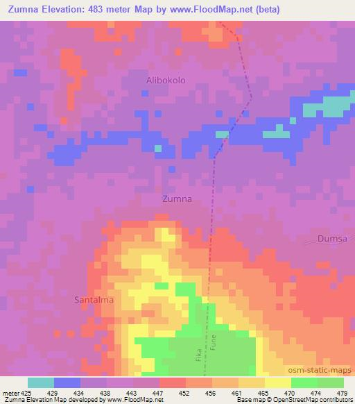 Zumna,Nigeria Elevation Map