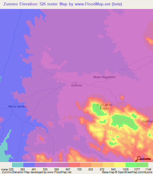 Zummo,Nigeria Elevation Map