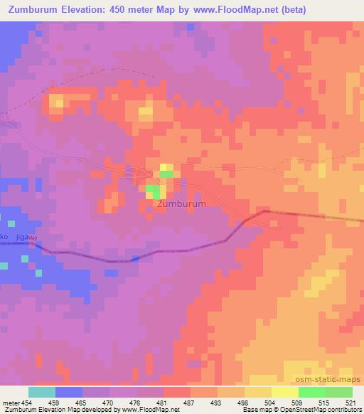 Zumburum,Nigeria Elevation Map