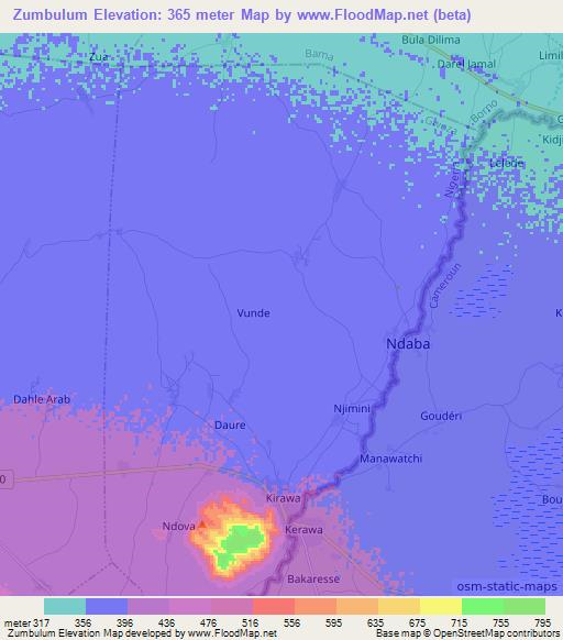 Zumbulum,Nigeria Elevation Map