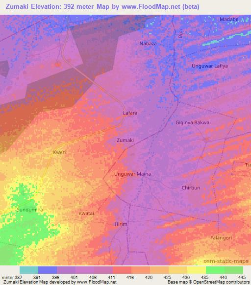 Zumaki,Nigeria Elevation Map