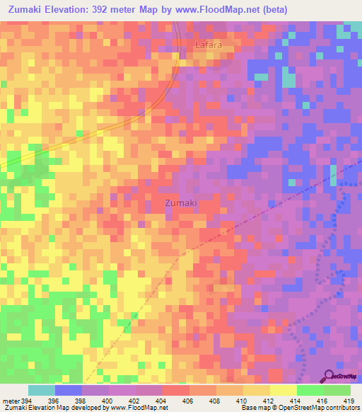 Zumaki,Nigeria Elevation Map