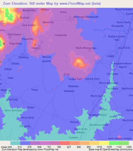 Zum,Nigeria Elevation Map
