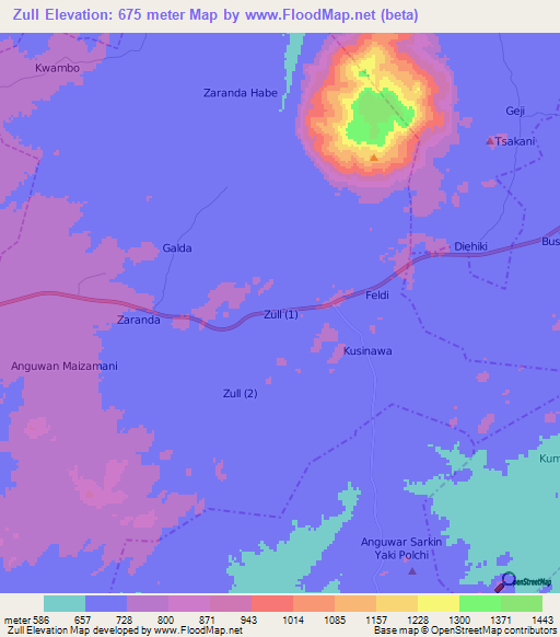 Zull,Nigeria Elevation Map