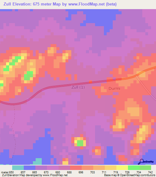 Zull,Nigeria Elevation Map