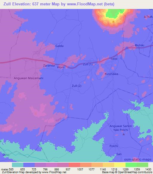 Zull,Nigeria Elevation Map