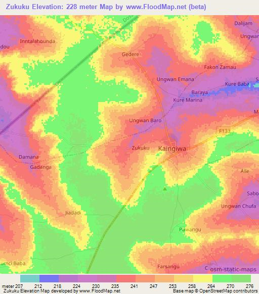 Zukuku,Nigeria Elevation Map