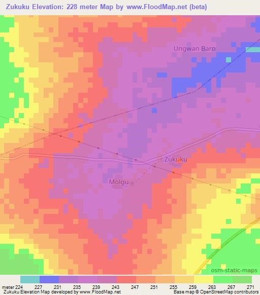 Zukuku,Nigeria Elevation Map