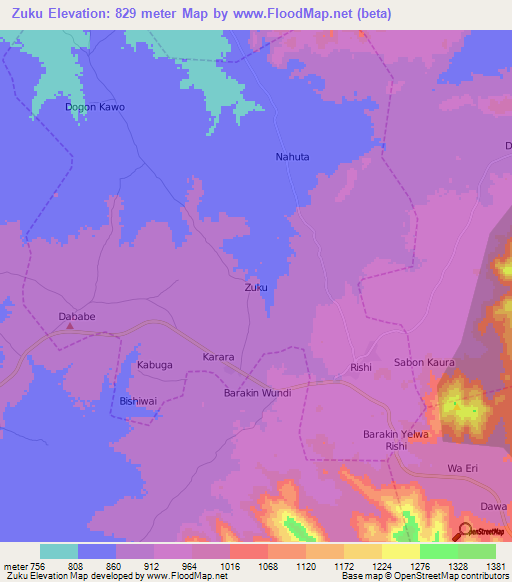 Zuku,Nigeria Elevation Map