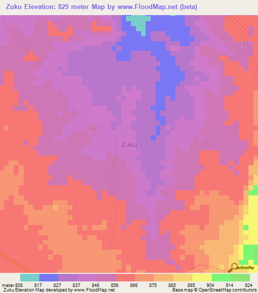 Zuku,Nigeria Elevation Map