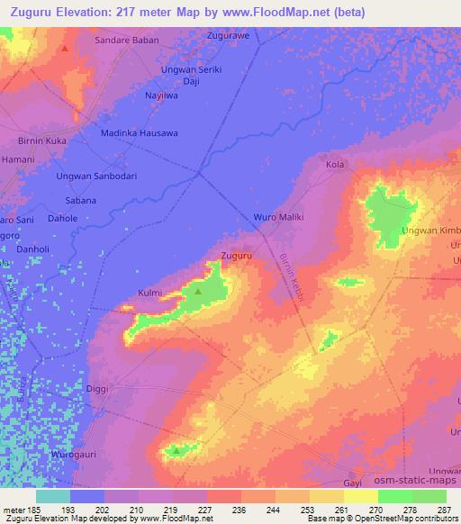 Zuguru,Nigeria Elevation Map