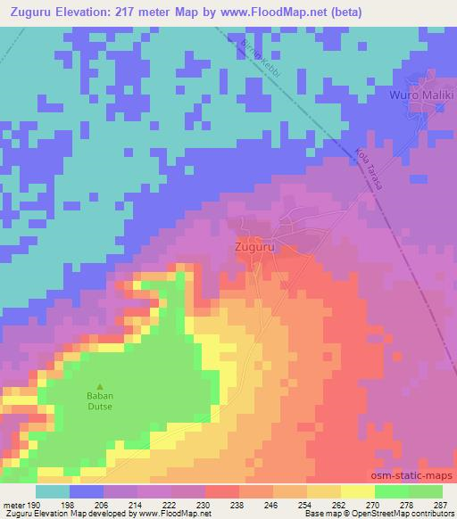 Zuguru,Nigeria Elevation Map