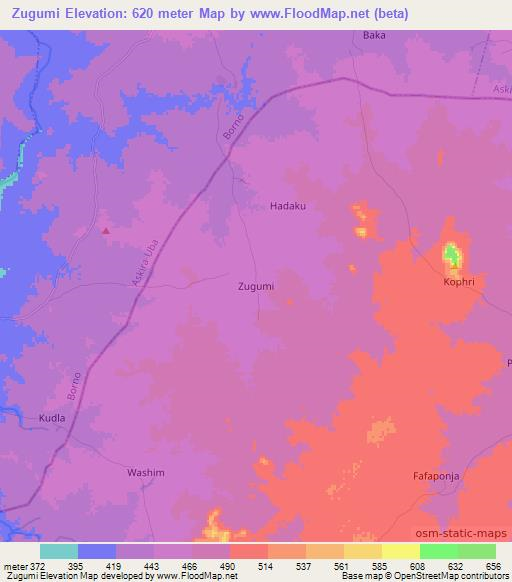 Zugumi,Nigeria Elevation Map