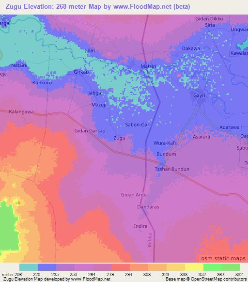 Zugu,Nigeria Elevation Map