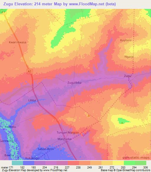 Zugu,Nigeria Elevation Map