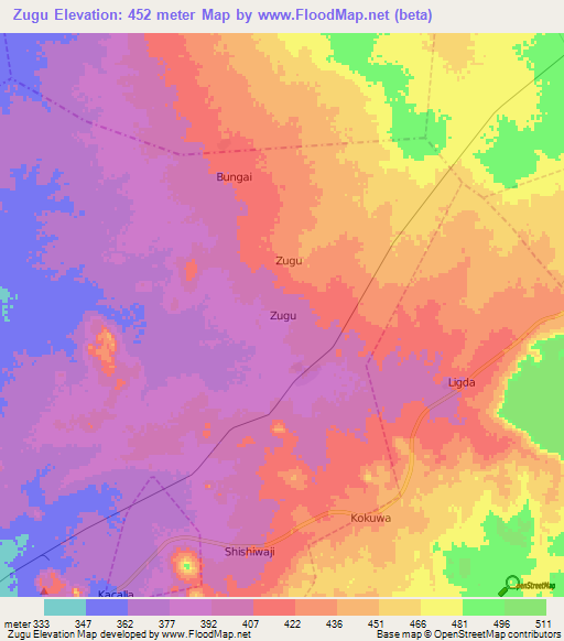 Zugu,Nigeria Elevation Map