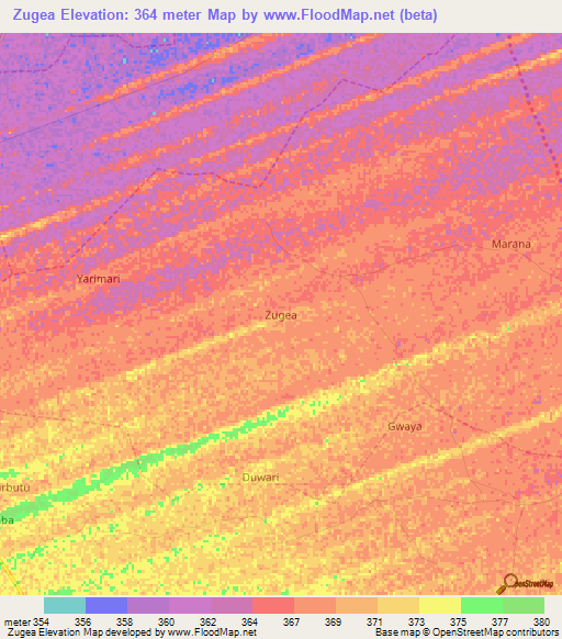 Zugea,Nigeria Elevation Map