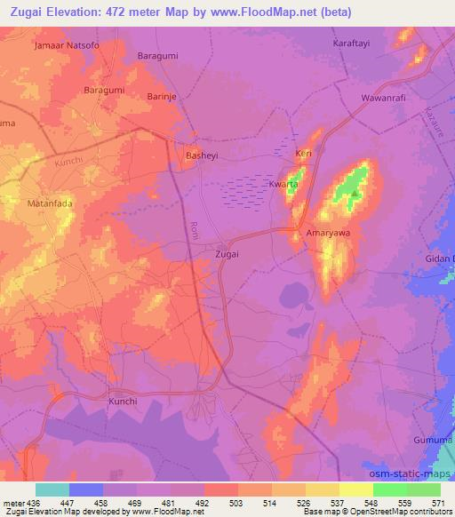 Zugai,Nigeria Elevation Map