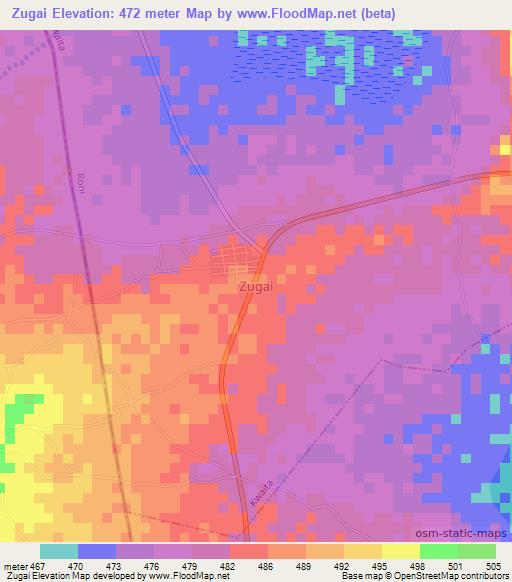 Zugai,Nigeria Elevation Map