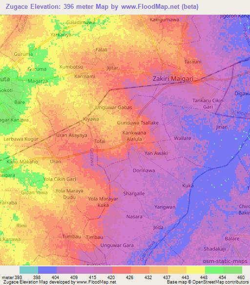 Zugace,Nigeria Elevation Map