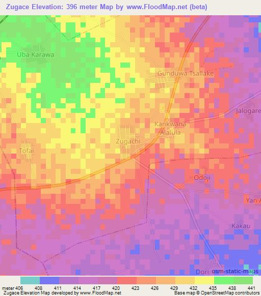 Zugace,Nigeria Elevation Map